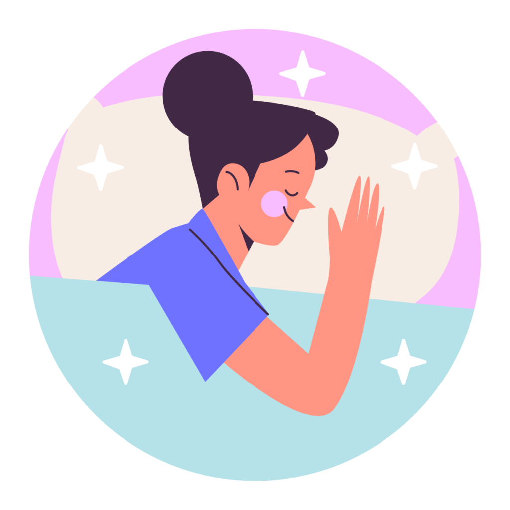 Sweet Dreams of Summer Nights - A graphic of a woman sleeping with a smile on her face and sparkles all around her