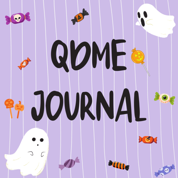 A Guide to Spook-Free Indulgence QDME Journal image. Ghosts with candy all around the QDME Journal